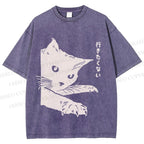 Unisex Cat Japanese Im Not Going Printed Washed Tee