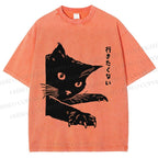 Unisex Cat Japanese Im Not Going Printed Washed Tee