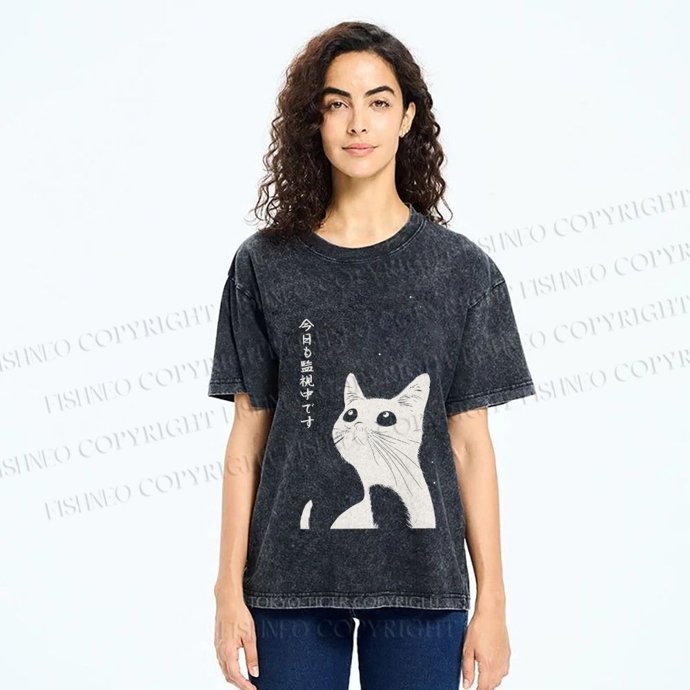 Unisex The Cat is Watching Today Printed Washed Tee