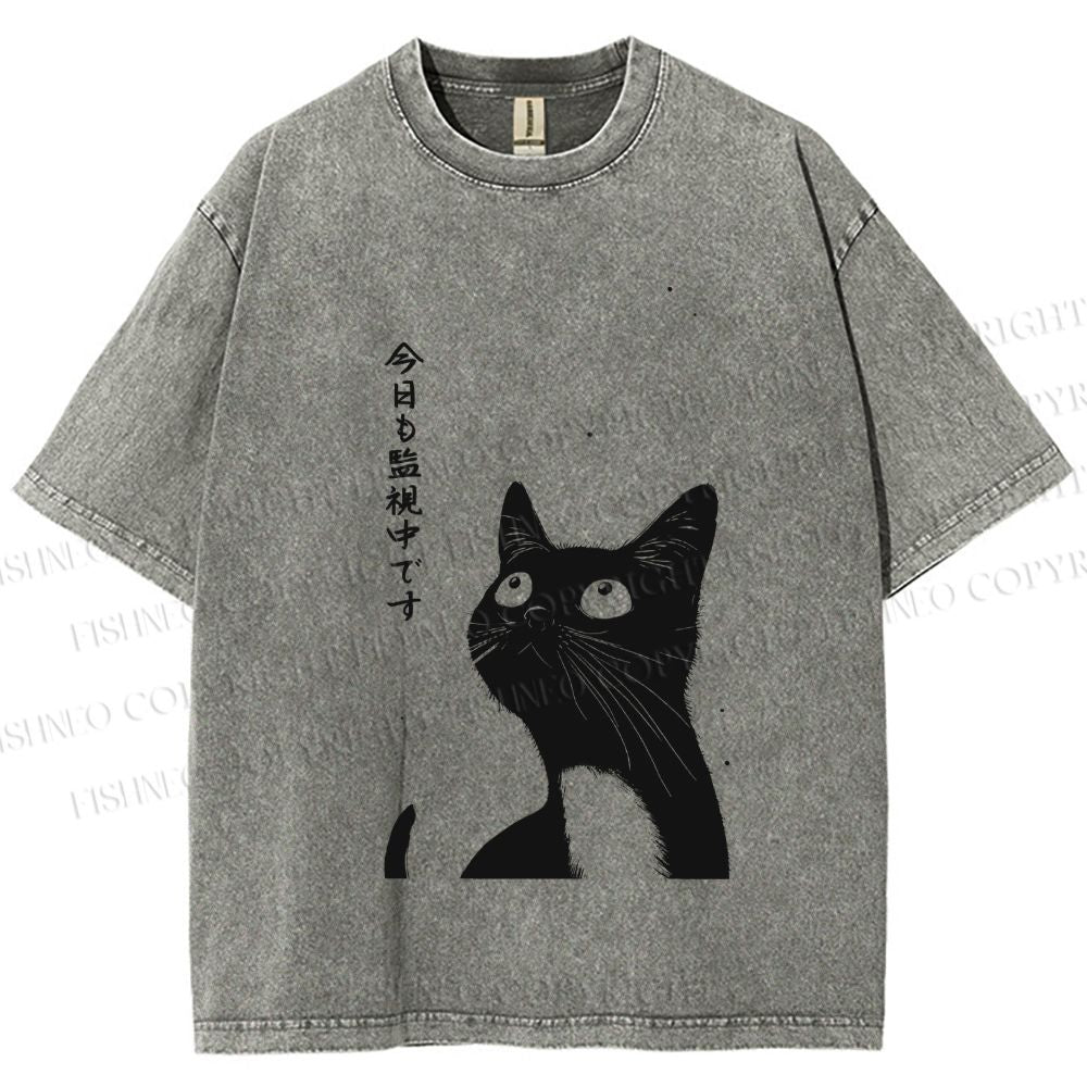 Unisex The Cat is Watching Today Printed Washed Tee