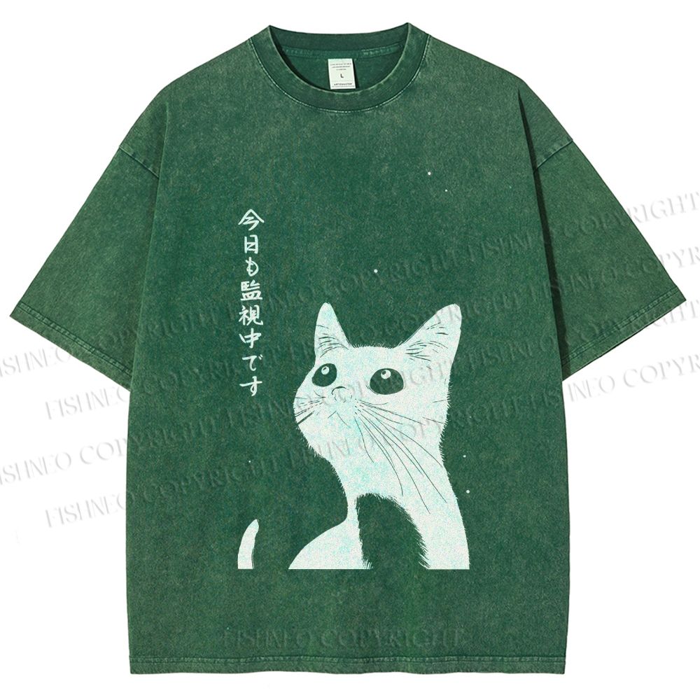 Unisex The Cat is Watching Today Printed Washed Tee