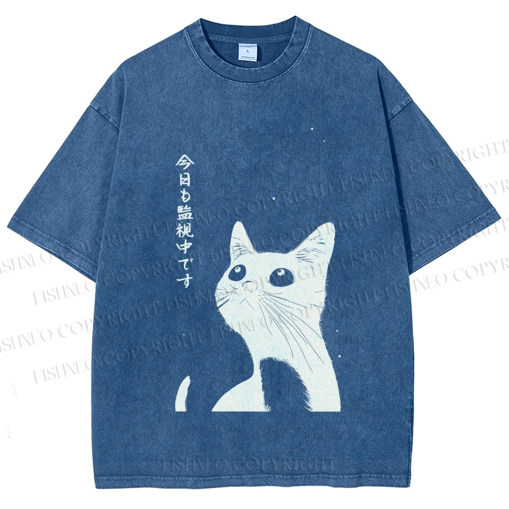 Unisex The Cat is Watching Today Printed Washed Tee