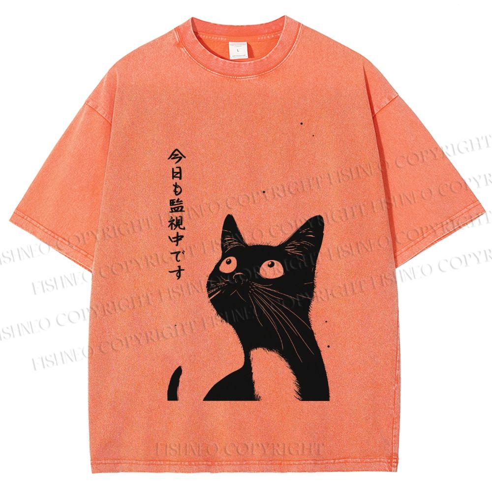 Unisex The Cat is Watching Today Printed Washed Tee