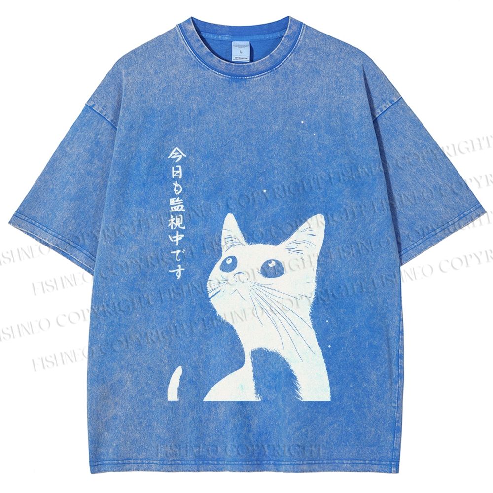 Unisex The Cat is Watching Today Printed Washed Tee