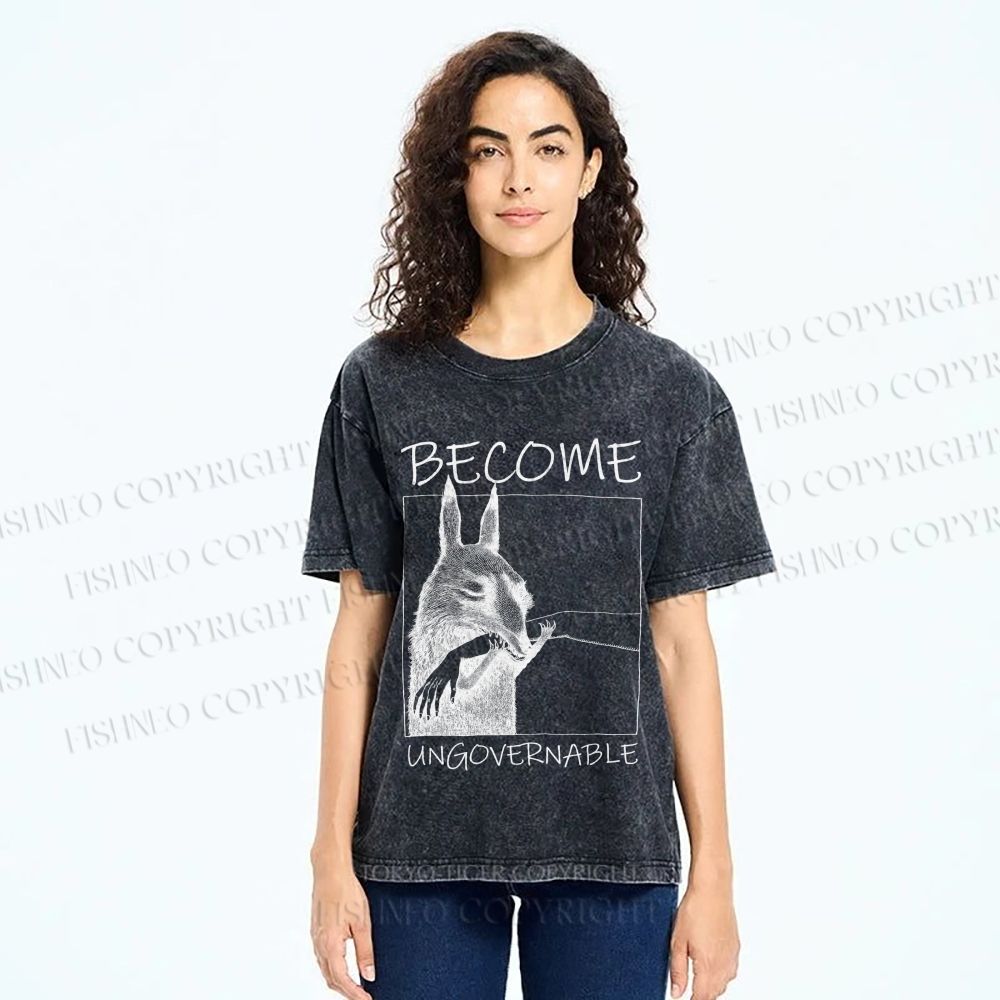 Unisex Become Ungovernable Donkey Printed Washed Tee