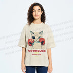 Unisex Fight Club Boxing Cat Printed Washed Tee