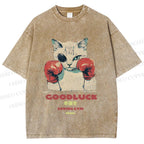 Unisex Fight Club Boxing Cat Printed Washed Tee
