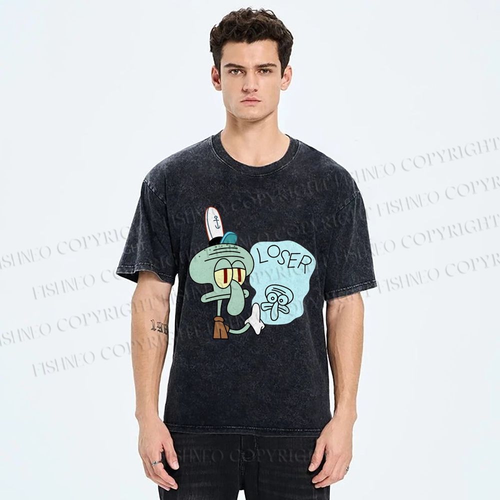 Unisex Squidward Tentacles Loser Printed Washed Tee