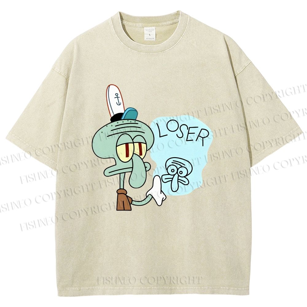 Unisex Squidward Tentacles Loser Printed Washed Tee