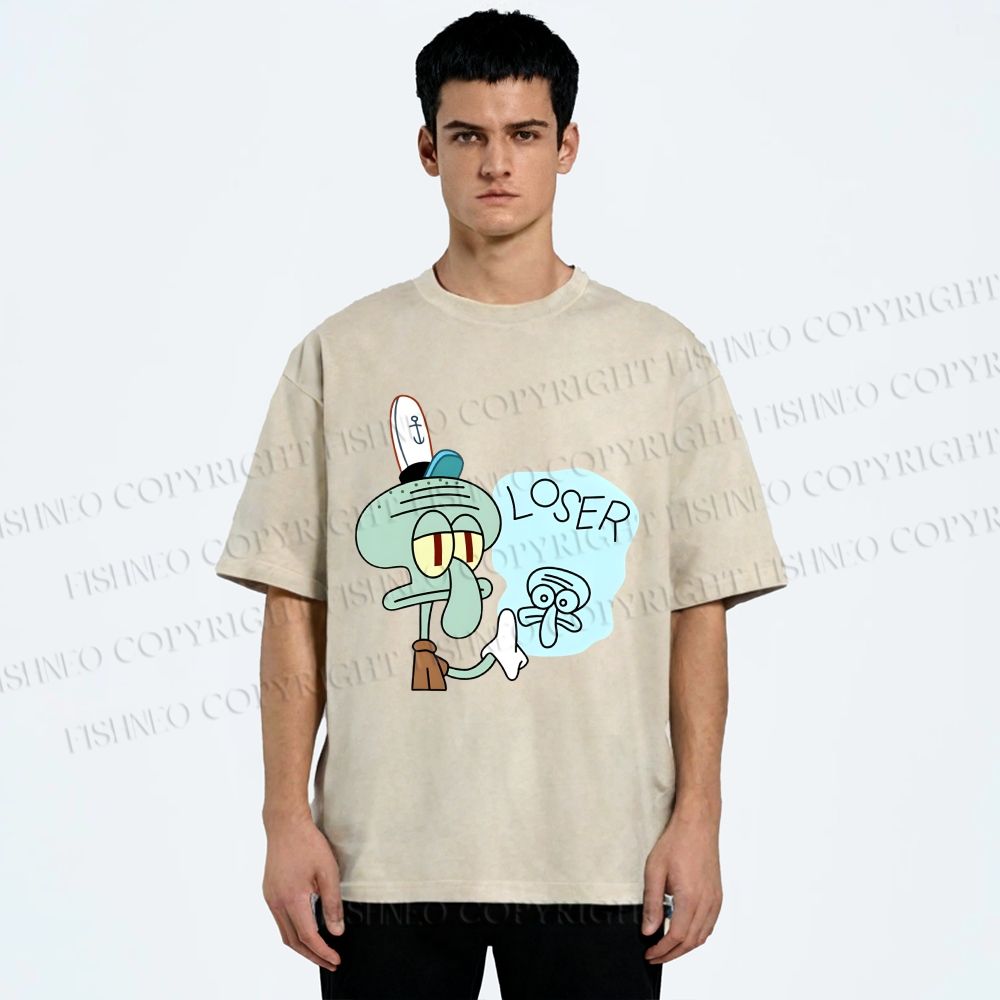 Unisex Squidward Tentacles Loser Printed Washed Tee