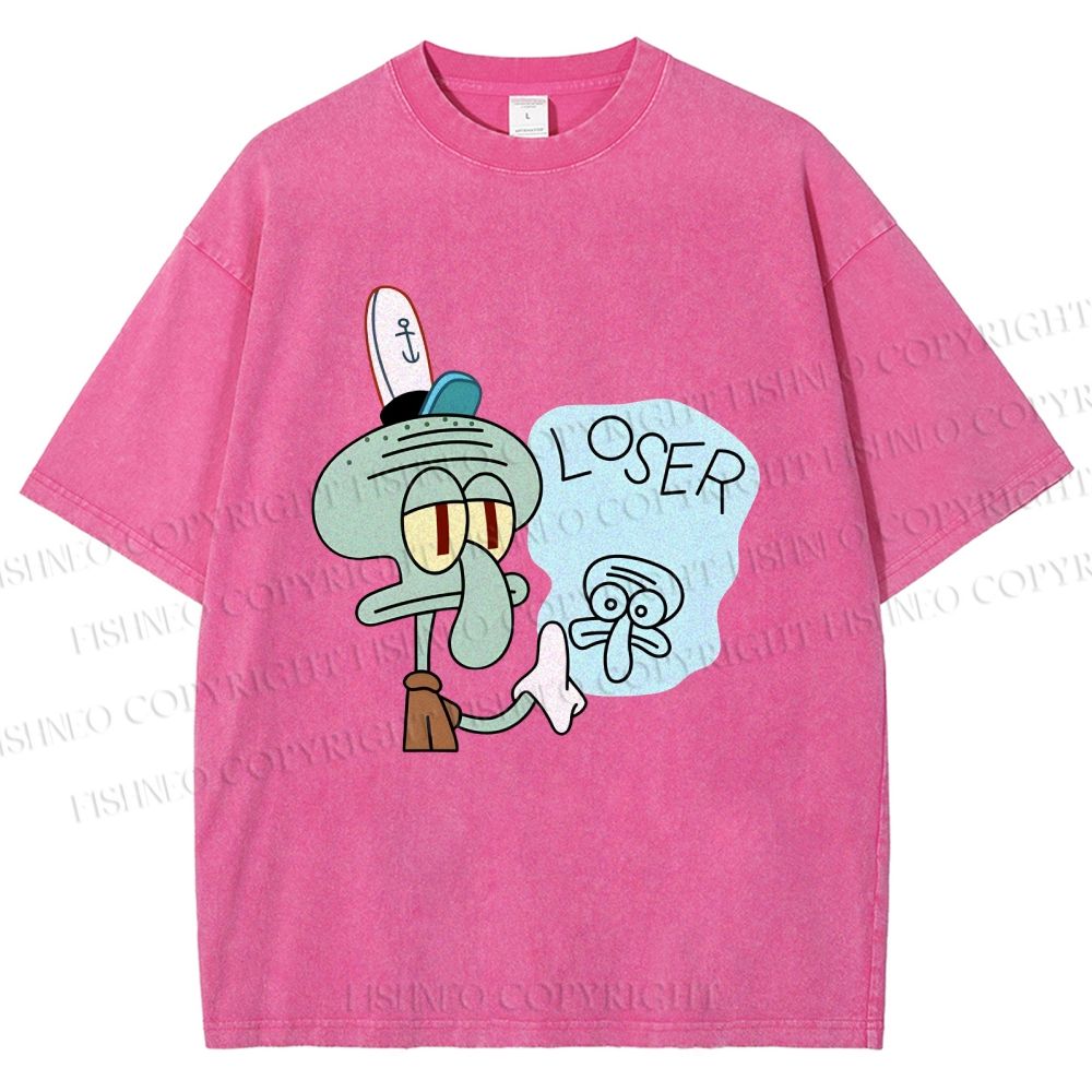 Unisex Squidward Tentacles Loser Printed Washed Tee
