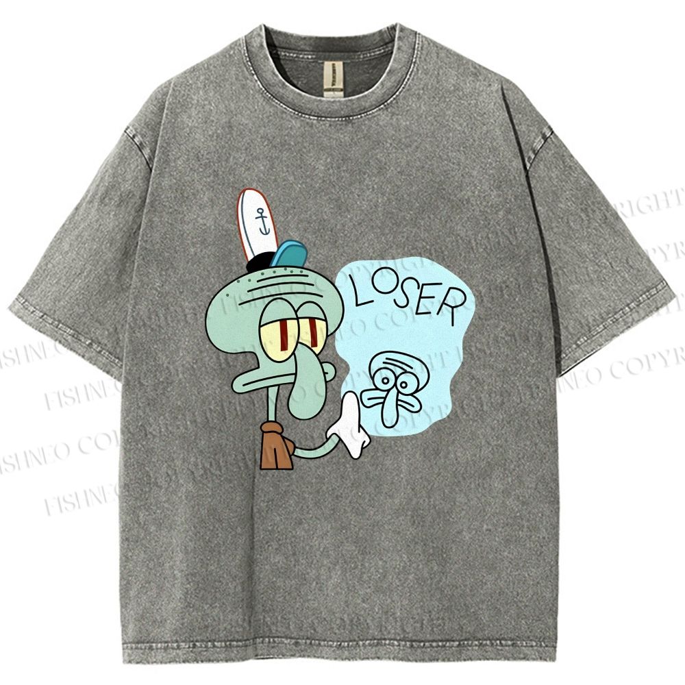 Unisex Squidward Tentacles Loser Printed Washed Tee