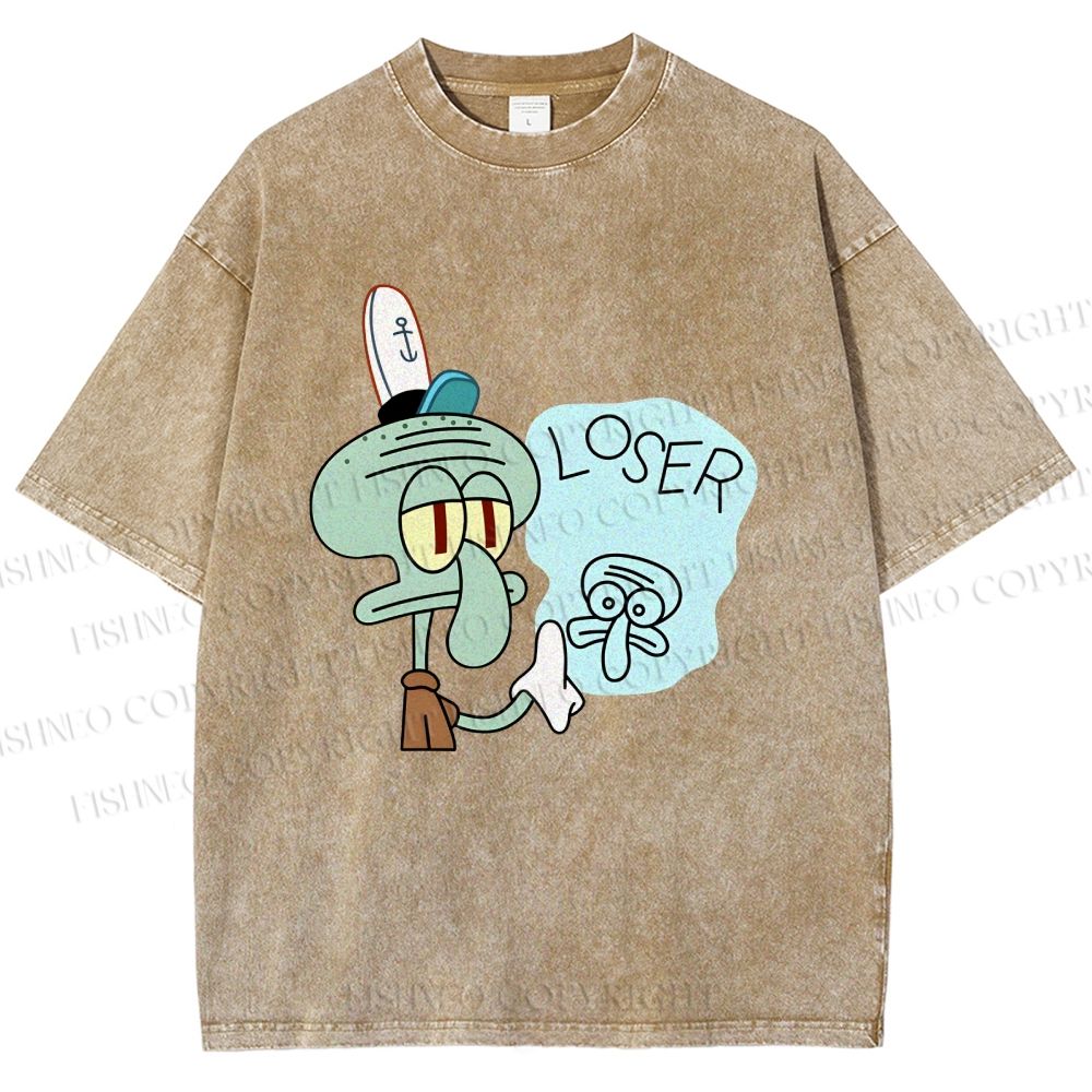 Unisex Squidward Tentacles Loser Printed Washed Tee