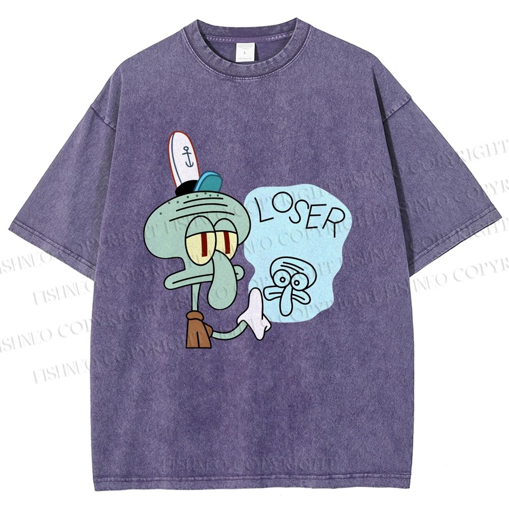 Unisex Squidward Tentacles Loser Printed Washed Tee