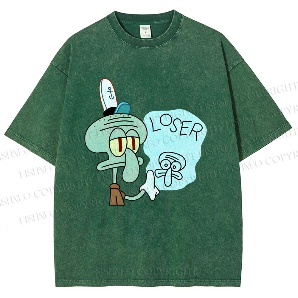Unisex Squidward Tentacles Loser Printed Washed Tee