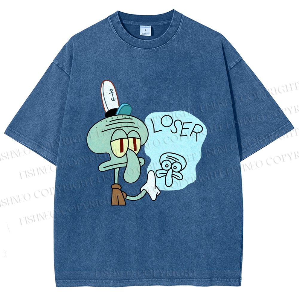 Unisex Squidward Tentacles Loser Printed Washed Tee