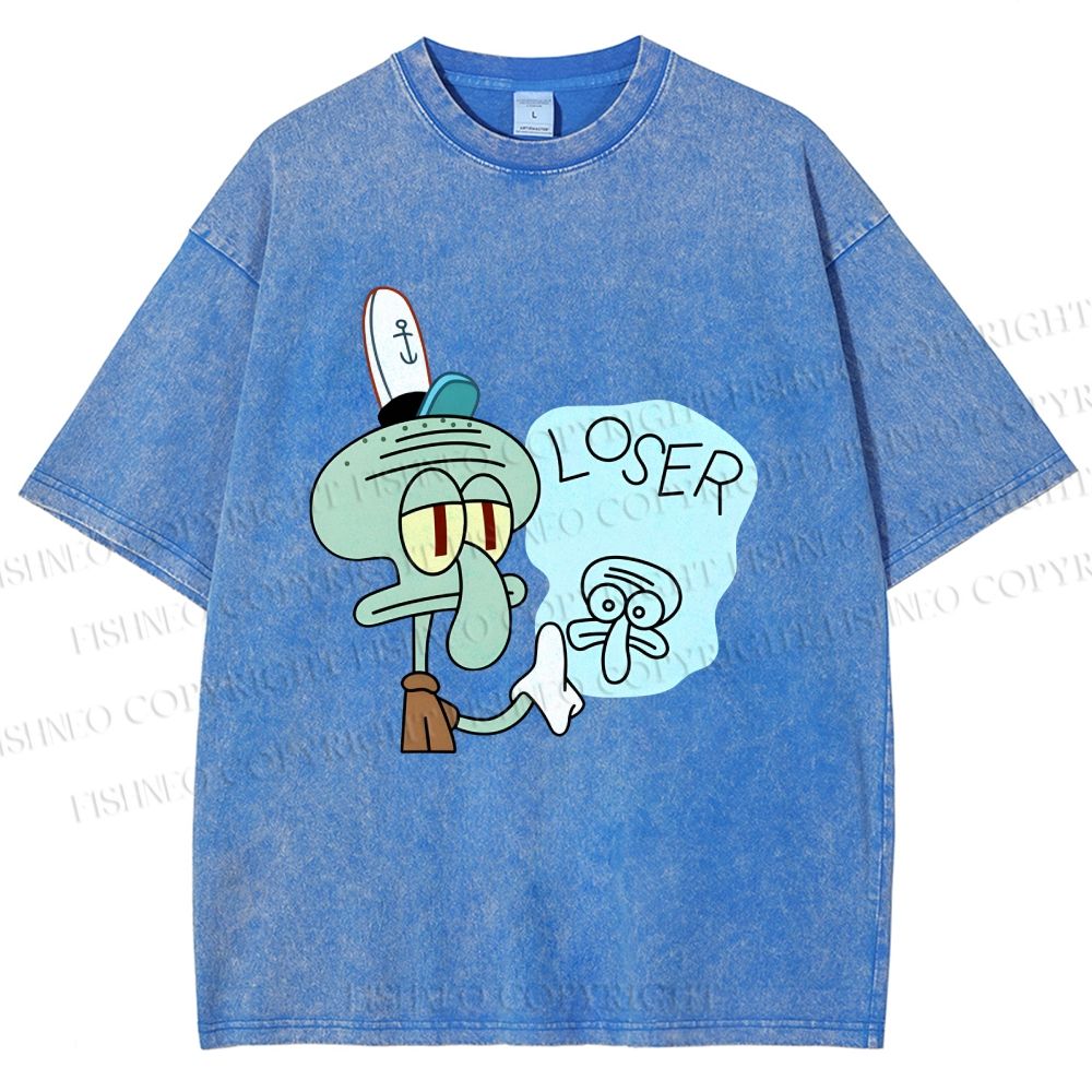 Unisex Squidward Tentacles Loser Printed Washed Tee