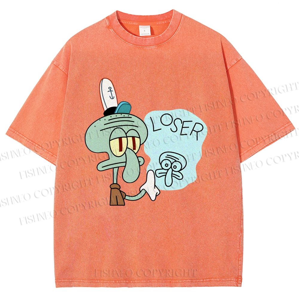 Unisex Squidward Tentacles Loser Printed Washed Tee