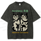Unisex Aoshima Cats Printed Washed Tee