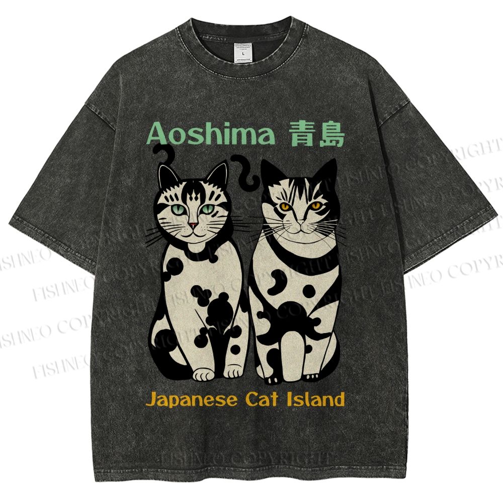 Unisex Aoshima Cats Printed Washed Tee