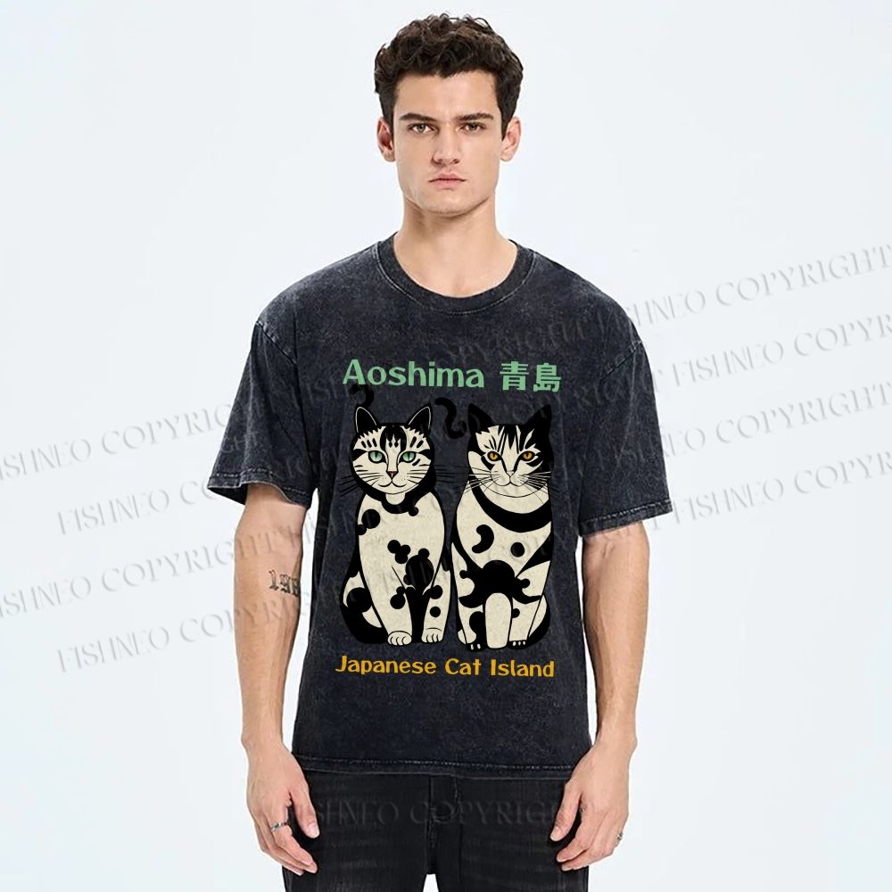 Unisex Aoshima Cats Printed Washed Tee