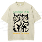 Unisex Aoshima Cats Printed Washed Tee