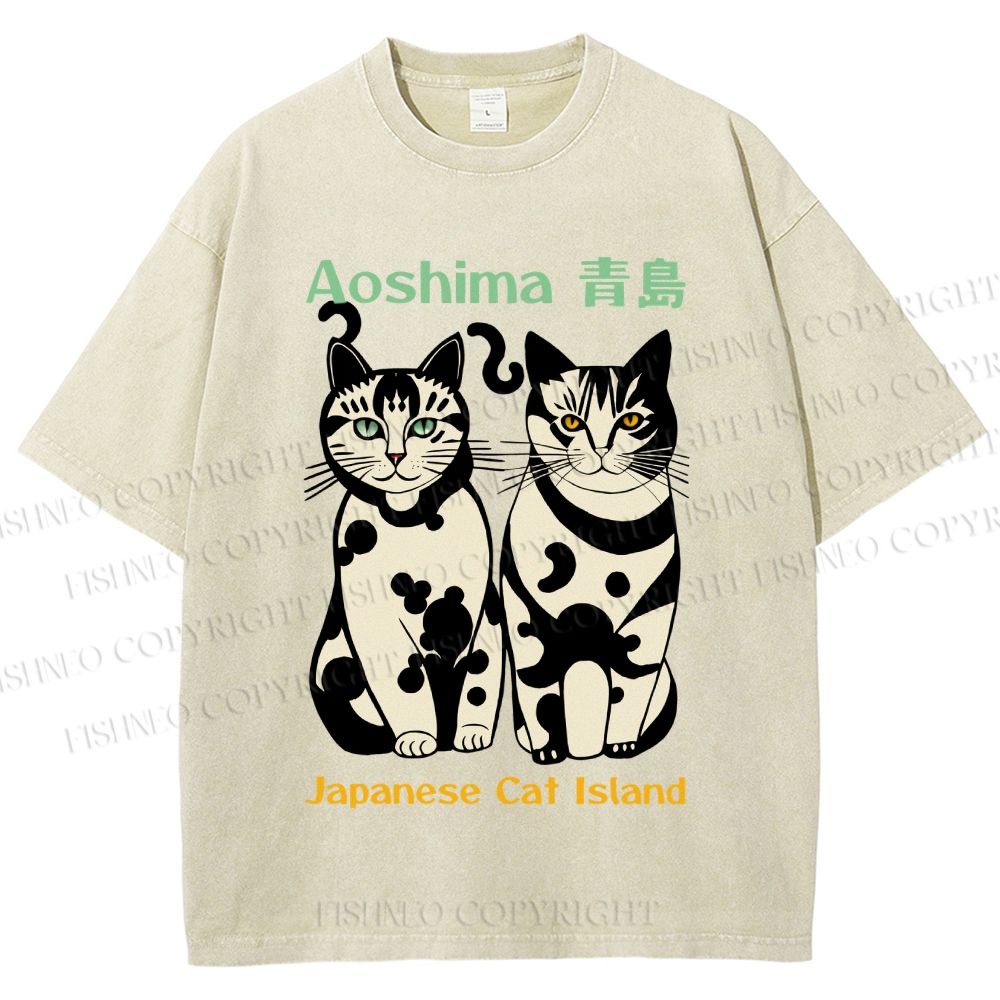 Unisex Aoshima Cats Printed Washed Tee