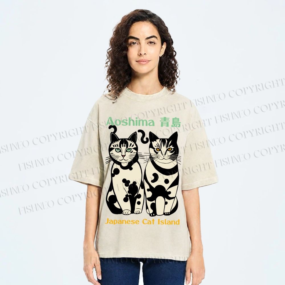 Unisex Aoshima Cats Printed Washed Tee