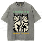 Unisex Aoshima Cats Printed Washed Tee