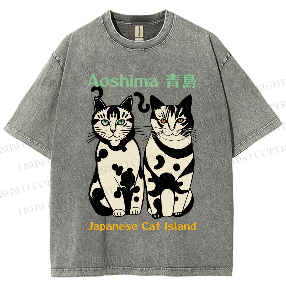 Unisex Aoshima Cats Printed Washed Tee