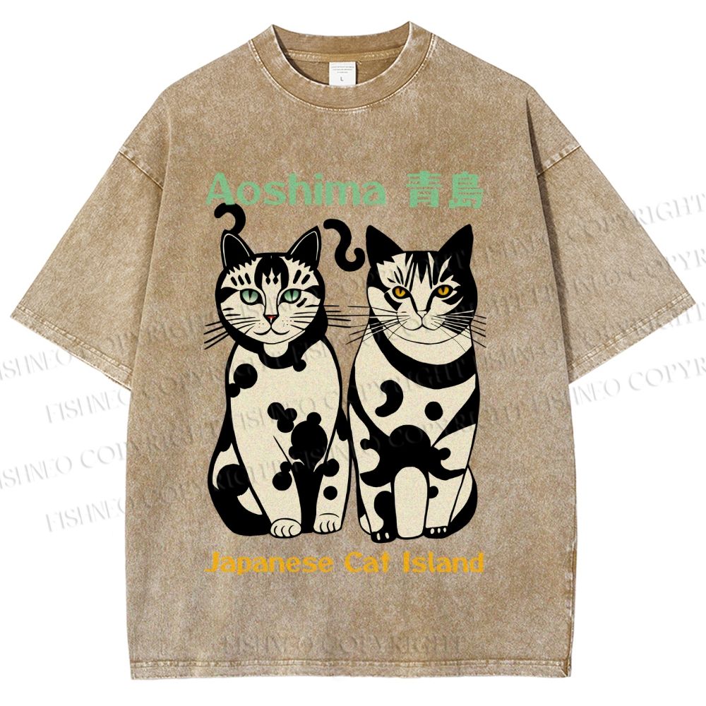 Unisex Aoshima Cats Printed Washed Tee