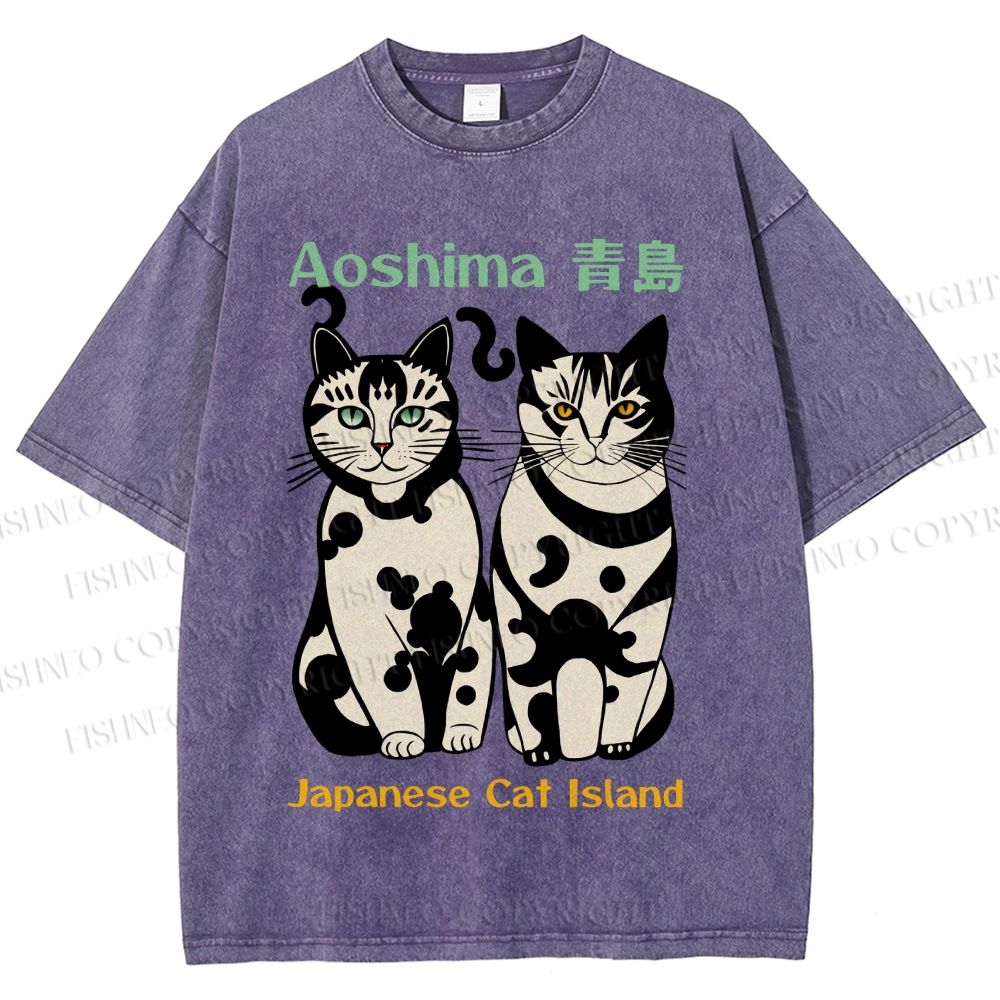 Unisex Aoshima Cats Printed Washed Tee