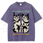 Unisex Aoshima Cats Printed Washed Tee