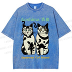 Unisex Aoshima Cats Printed Washed Tee