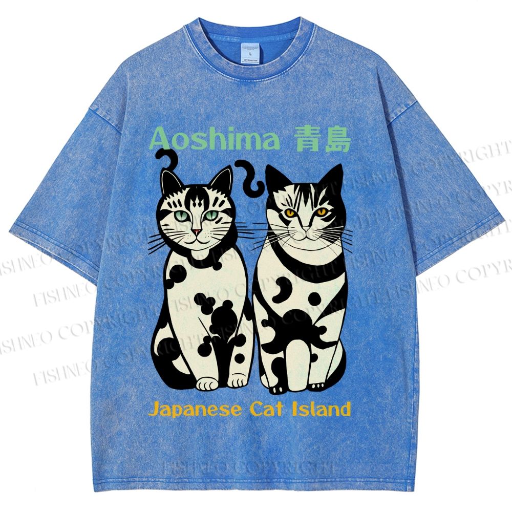 Unisex Aoshima Cats Printed Washed Tee