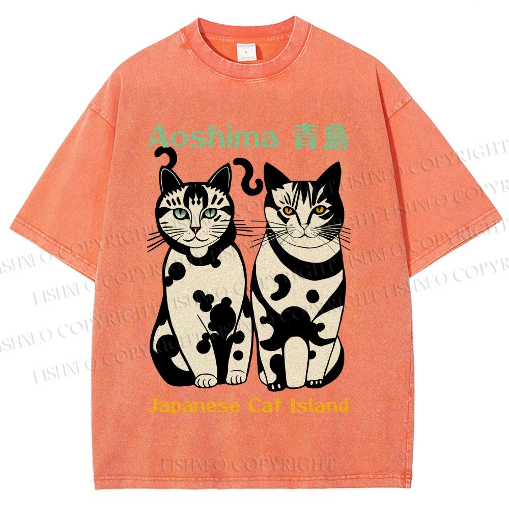 Unisex Aoshima Cats Printed Washed Tee