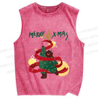 Unisex Christmas Bear Dancing Printed Washed Tank Top