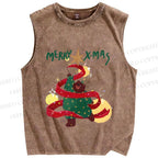 Unisex Christmas Bear Dancing Printed Washed Tank Top