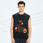Unisex Christmas Bear Dancing Printed Washed Tank Top