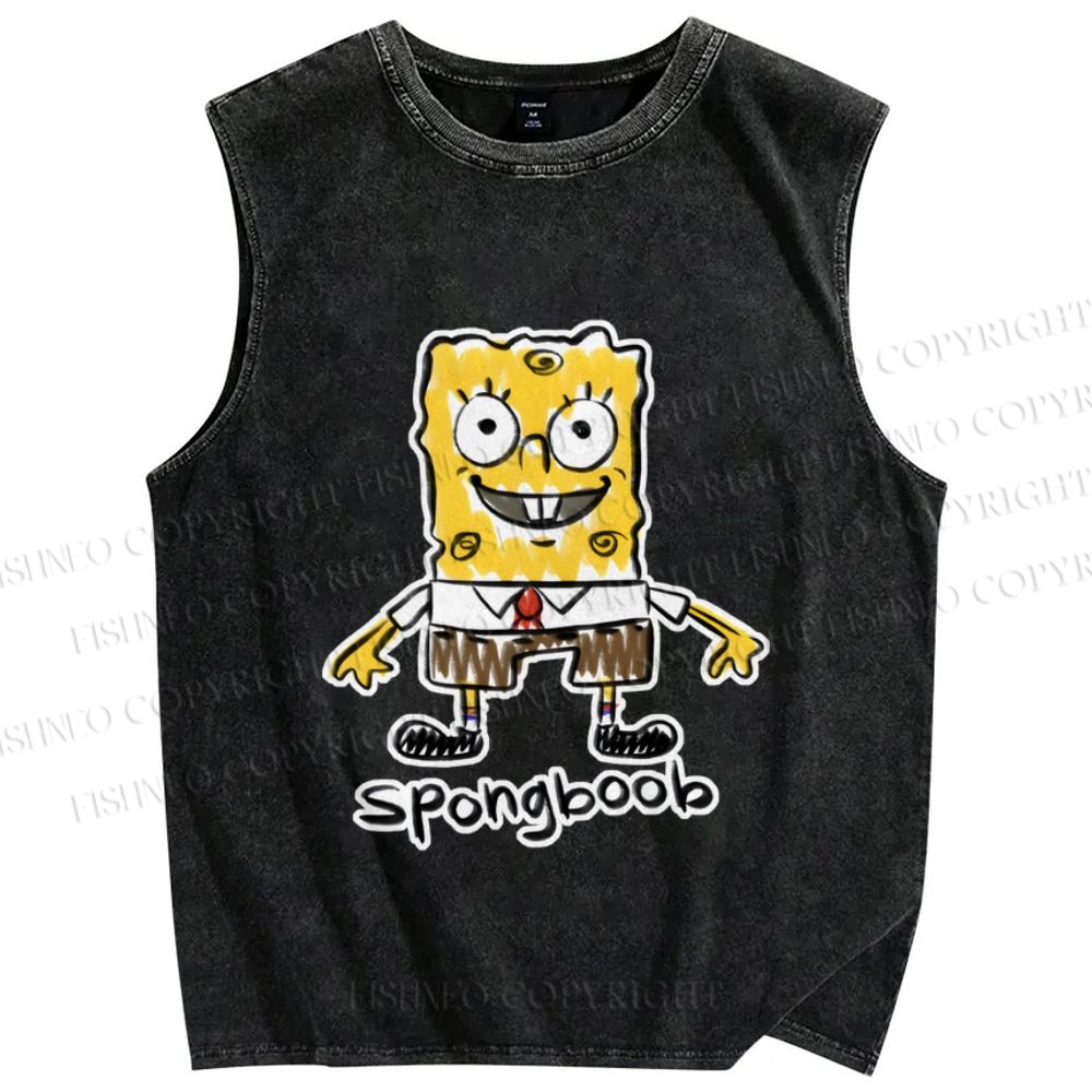 Unisex SpongeBob SquarePants Graffiti Printed Washed Tank Top