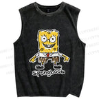 Unisex SpongeBob SquarePants Graffiti Printed Washed Tank Top