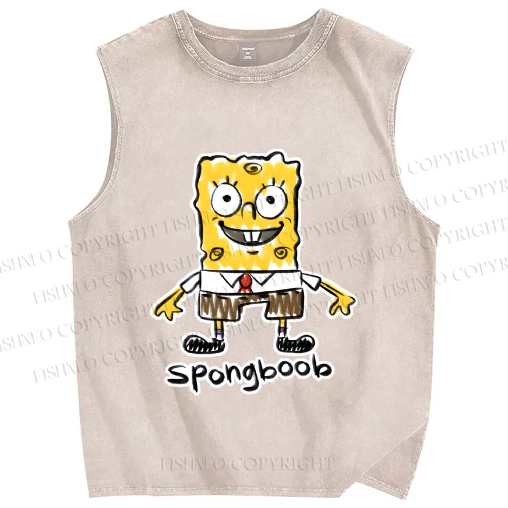 Unisex SpongeBob SquarePants Graffiti Printed Washed Tank Top