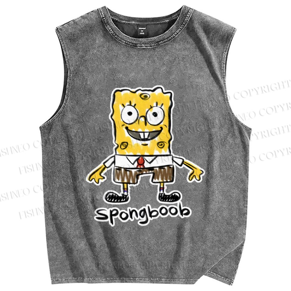 Unisex SpongeBob SquarePants Graffiti Printed Washed Tank Top