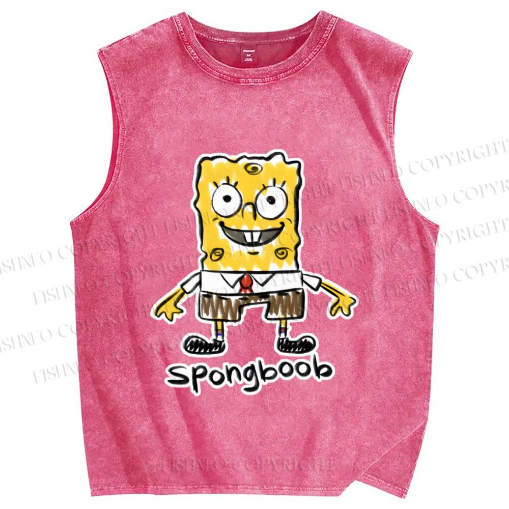 Unisex SpongeBob SquarePants Graffiti Printed Washed Tank Top