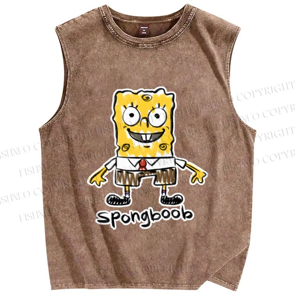 Unisex SpongeBob SquarePants Graffiti Printed Washed Tank Top