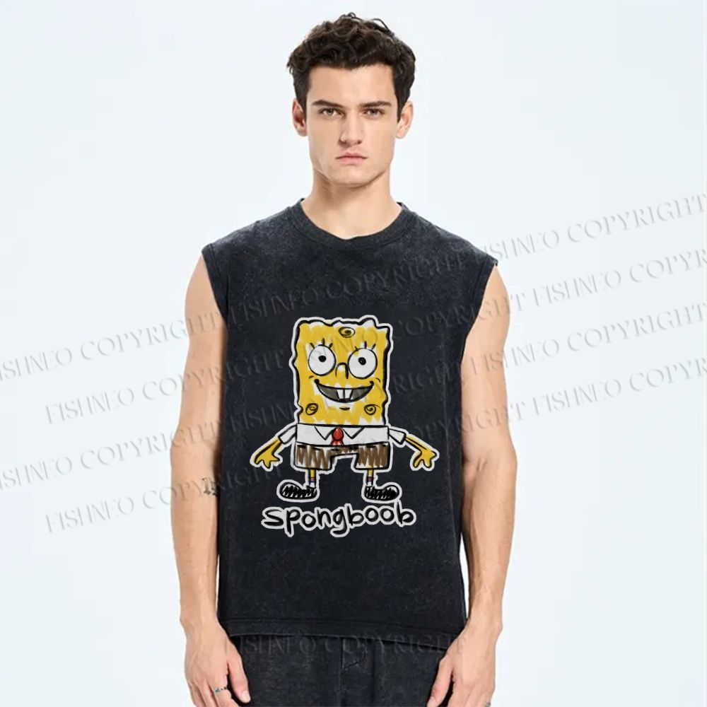 Unisex SpongeBob SquarePants Graffiti Printed Washed Tank Top