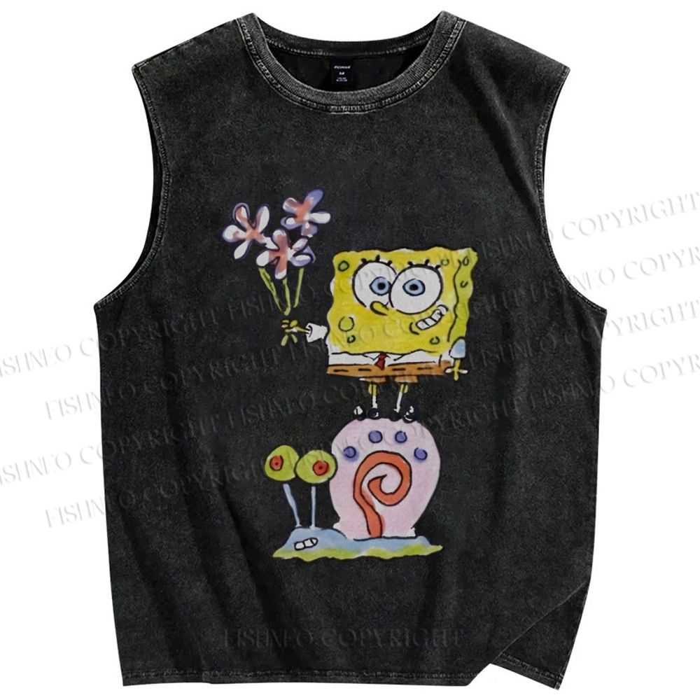 Unisex SpongeBob SquarePants Printed Washed Tank Top