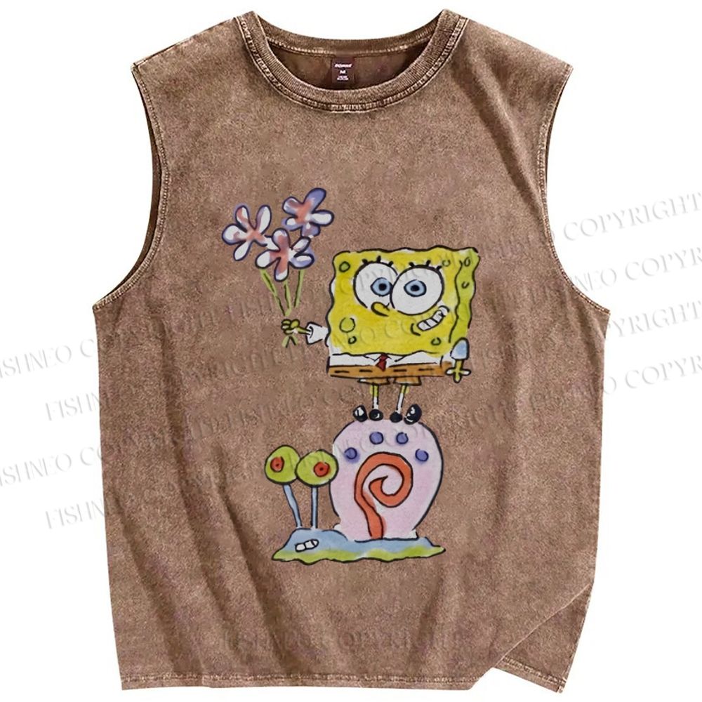 Unisex SpongeBob SquarePants Printed Washed Tank Top
