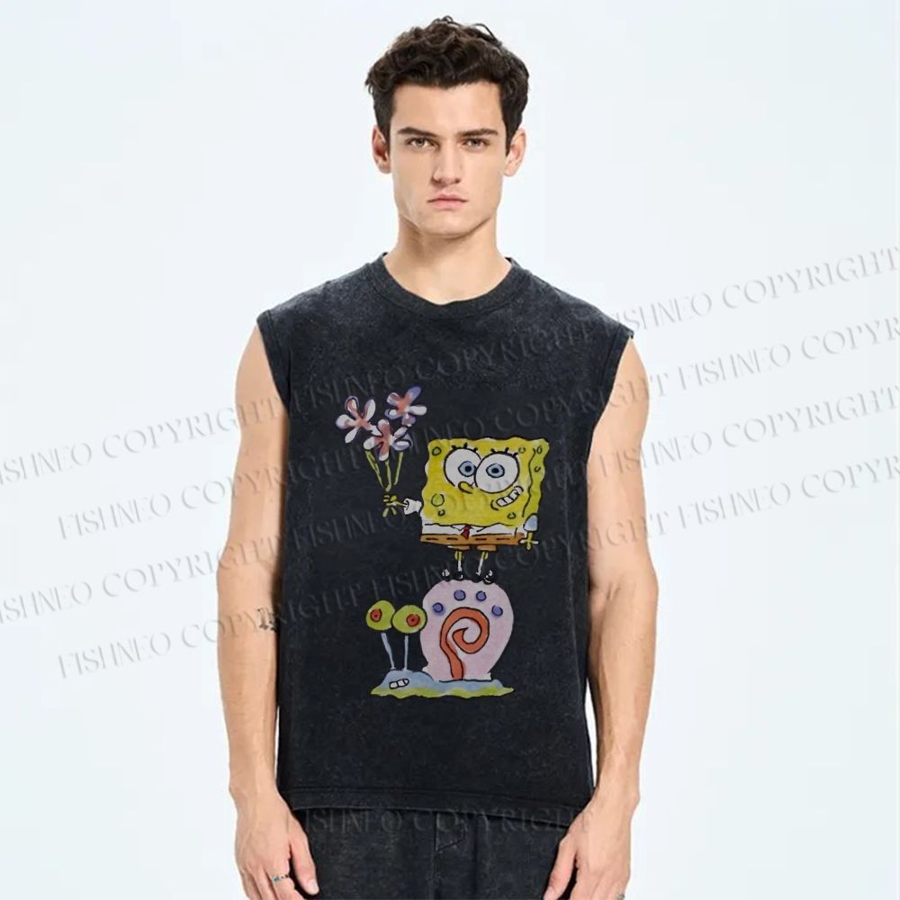 Unisex SpongeBob SquarePants Printed Washed Tank Top