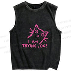 Unisex Funny Cat Im Trying Printed Washed Tank Top